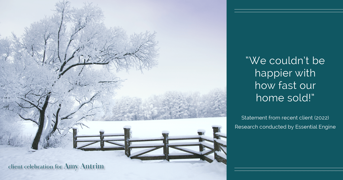 Testimonial for real estate agent Amy Antrim with Keller Williams Realty Partners in Overland Park, KS: "We couldn't be happier with how fast our home sold!"