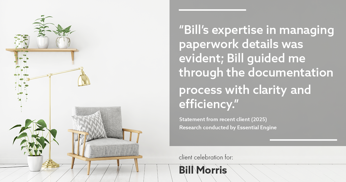 Testimonial for real estate agent Bill Morris in Cedar Park, TX: "Bill's expertise in managing paperwork details was evident; Bill guided me through the documentation process with clarity and efficiency."