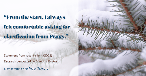 Testimonial for real estate agent Peggy Stewart with Realty Executives of St. Louis in St. Louis, MO: "From the start, I always felt comfortable asking for clarification from Peggy."