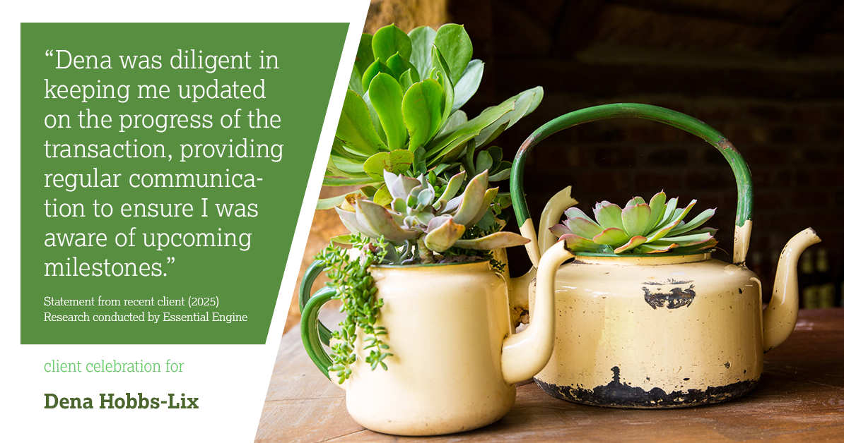 Testimonial for real estate agent Dena Hobbs-Lix with JLA Realty in Humble, TX: "Dena was diligent in keeping me updated on the progress of the transaction, providing regular communication to ensure I was aware of upcoming milestones."