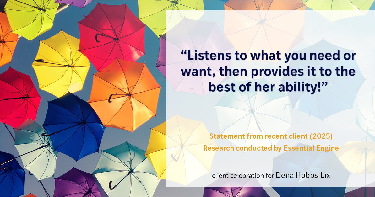 Testimonial for real estate agent Dena Hobbs-Lix with JLA Realty in Humble, TX: “Listens to what you need or want, then provides it to the best of her ability!”