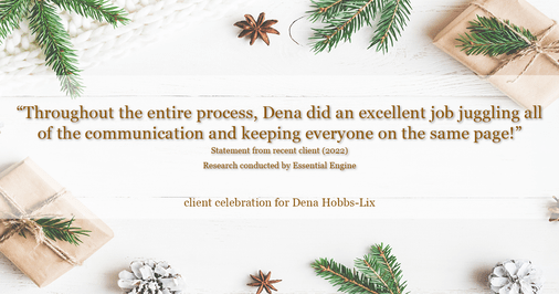 Testimonial for professional Dena Hobbs-Lix with JLA Realty in Humble, TX: "Throughout the entire process, Dena did an excellent job juggling all of the communication and keeping everyone on the same page!"