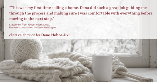 Testimonial for real estate agent Dena Hobbs-Lix with JLA Realty in Humble, TX: "This was my first time selling a home. Dena did such a great job guiding me through the process and making sure I was comfortable with everything before moving to the next step."