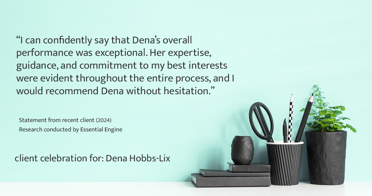 Testimonial for real estate agent Dena Hobbs-Lix with JLA Realty in Humble, TX: "I can confidently say that Dena's overall performance was exceptional. Her expertise, guidance, and commitment to my best interests were evident throughout the entire process, and I would recommend Dena without hesitation."