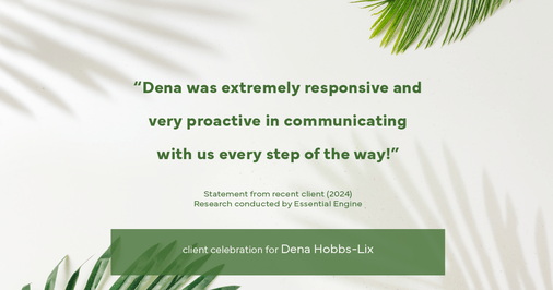 Testimonial for real estate agent Dena Hobbs-Lix with JLA Realty in Humble, TX: "Dena was extremely responsive and very proactive in communicating with us every step of the way!"