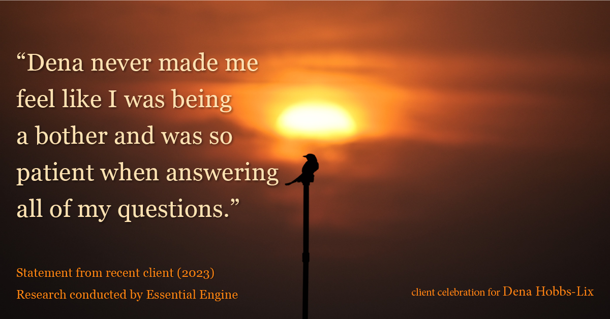 Testimonial for real estate agent Dena Hobbs-Lix with JLA Realty in Humble, TX: "Dena never made me feel like I was being a bother and was so patient when answering all of my questions."