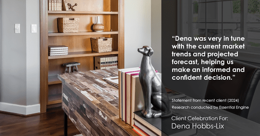 Testimonial for real estate agent Dena Hobbs-Lix with JLA Realty in Humble, TX: "Dena was very in tune with the current market trends and projected forecast, helping us make an informed and confident decision."