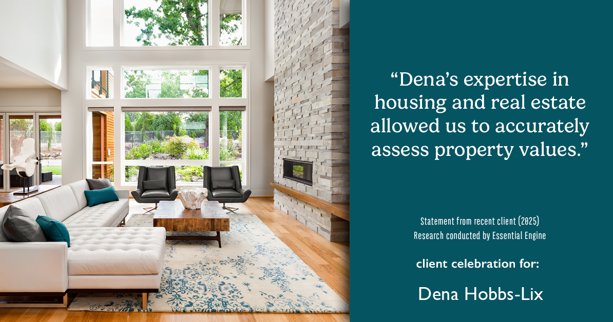 Testimonial for real estate agent Dena Hobbs-Lix with JLA Realty in Humble, TX: "Dena's expertise in housing and real estate allowed us to accurately assess property values."