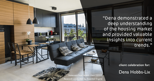 Testimonial for real estate agent Dena Hobbs-Lix with JLA Realty in Humble, TX: "Dena demonstrated a deep understanding of the housing market and provided valuable insights into current trends."