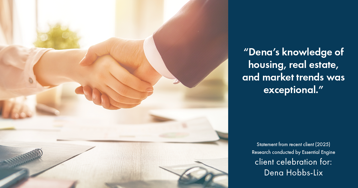 Testimonial for real estate agent Dena Hobbs-Lix with JLA Realty in Humble, TX: "Dena's knowledge of housing, real estate, and market trends was exceptional."