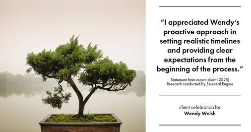 Testimonial for real estate agent Wendy Welsh with Coldwell Banker Realty in Willis, TX: "I appreciated Wendy's proactive approach in setting realistic timelines and providing clear expectations from the beginning of the process."