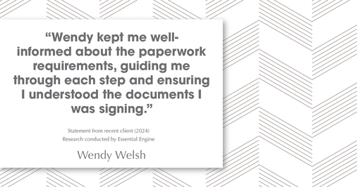 Testimonial for real estate agent Wendy Welsh with Coldwell Banker Realty in Willis, TX: "Wendy kept me well-informed about the paperwork requirements, guiding me through each step and ensuring I understood the documents I was signing."