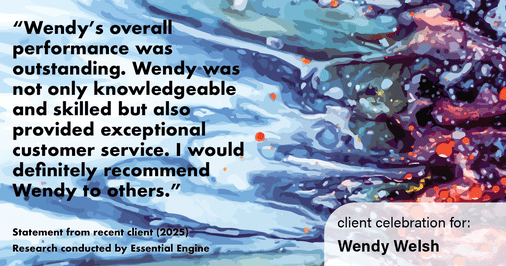 Testimonial for real estate agent Wendy Welsh with Coldwell Banker Realty in Willis, TX: "Wendy's overall performance was outstanding. Wendy was not only knowledgeable and skilled but also provided exceptional customer service. I would definitely recommend Wendy to others."