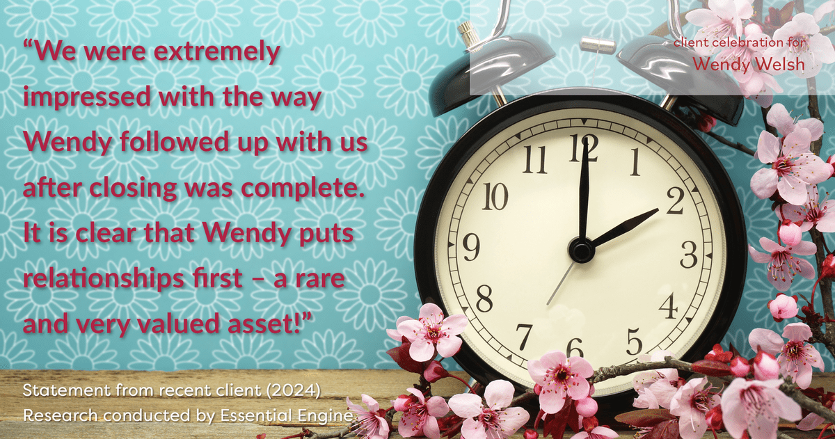 Testimonial for real estate agent Wendy Welsh with Coldwell Banker Realty in Willis, TX: "We were extremely impressed with the way Wendy followed up with us after closing was complete. It is clear that Wendy puts relationships first – a rare and very valued asset!"