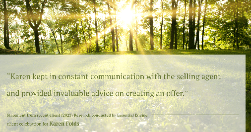 Testimonial for real estate agent Karen Folds with Sam Folds Realtors in Jacksonville, FL: "Karen kept in constant communication with the selling agent and provided invaluable advice on creating an offer."