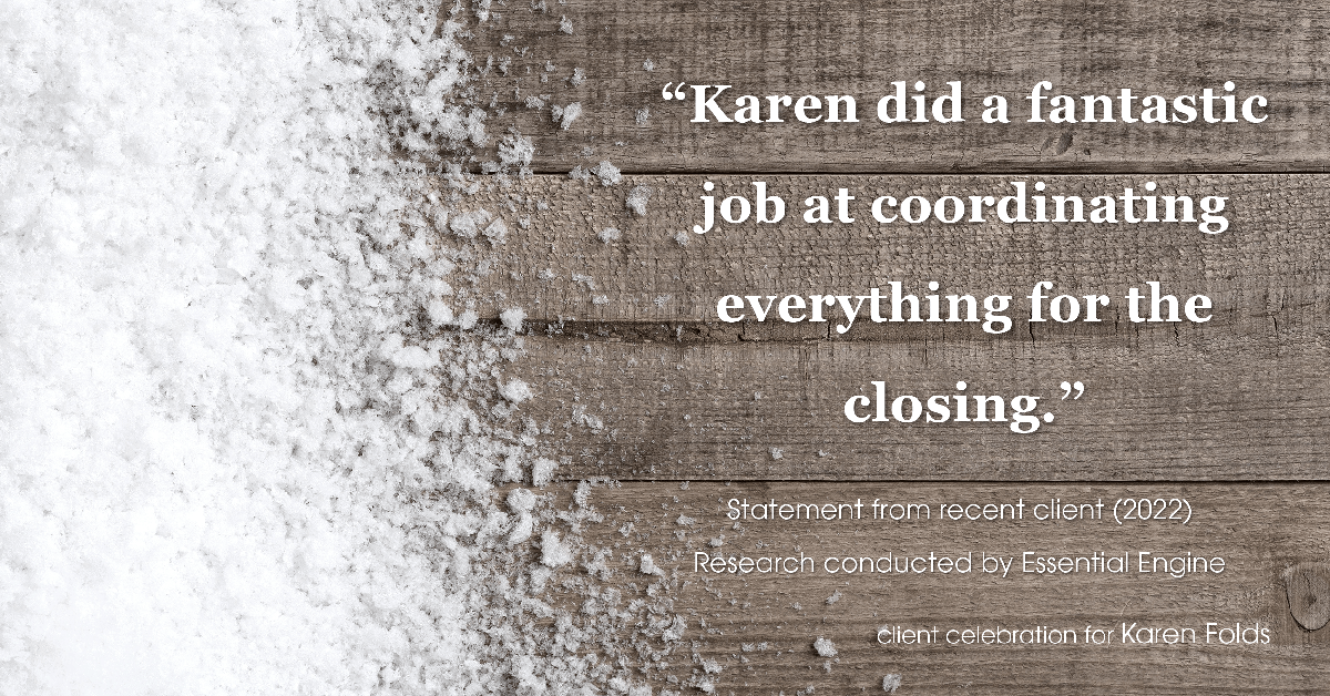 Testimonial for real estate agent Karen Folds with Sam Folds Realtors in Jacksonville, FL: "Karen did a fantastic job at coordinating everything for the closing."