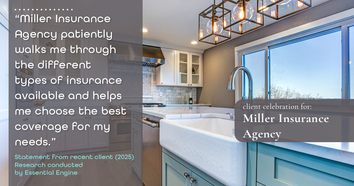 Testimonial for insurance professional Bert Miller in , : "Miller Insurance Agency patiently walks me through the different types of insurance available and helps me choose the best coverage for my needs."