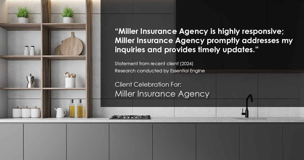 Testimonial for insurance professional Bert Miller in , : "Miller Insurance Agency is highly responsive; Miller Insurance Agency promptly addresses my inquiries and provides timely updates."