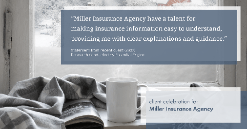 Testimonial for insurance professional Bert Miller in , : "Miller Insurance Agency have a talent for making insurance information easy to understand, providing me with clear explanations and guidance."