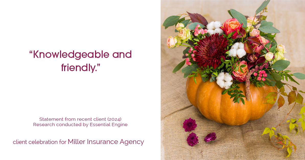 Testimonial for insurance professional Bert Miller in , : "Knowledgeable and friendly."