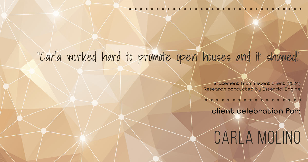 Testimonial for real estate agent Carla L. Molino with Coldwell Banker Realty in San Diego, CA: "Carla worked hard to promote open houses and it showed!"