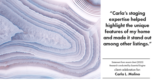 Testimonial for real estate agent Carla L. Molino with Coldwell Banker Realty in San Diego, CA: "Carla's staging expertise helped highlight the unique features of my home and made it stand out among other listings."