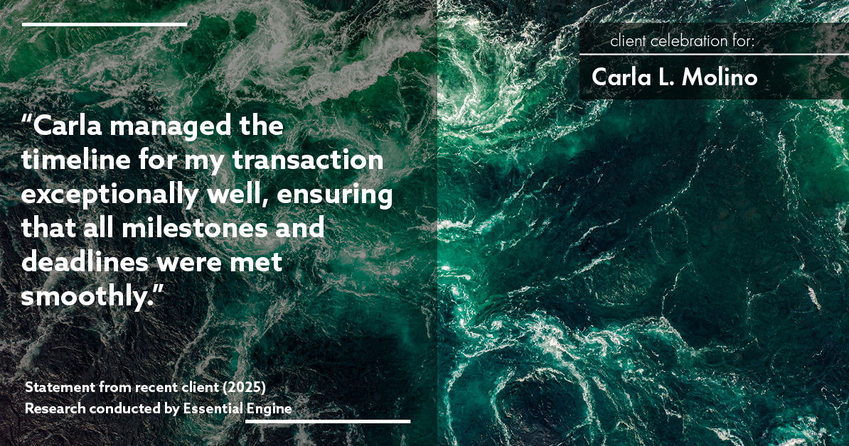 Testimonial for real estate agent Carla L. Molino with Coldwell Banker Realty in San Diego, CA: "Carla managed the timeline for my transaction exceptionally well, ensuring that all milestones and deadlines were met smoothly."