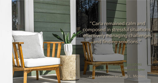 Testimonial for real estate agent Carla L. Molino with Coldwell Banker Realty in San Diego, CA: "Carla remained calm and composed in stressful situations, effectively managing challenges and finding solutions."