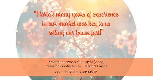 Testimonial for real estate agent Carla L. Molino with Coldwell Banker Realty in San Diego, CA: "Carla's many years of experience in our market was key to us selling our house fast!"