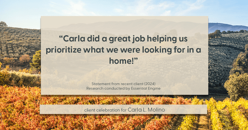 Testimonial for real estate agent Carla L. Molino with Coldwell Banker Realty in San Diego, CA: "Carla did a great job helping us prioritize what we were looking for in a home!"