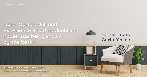 Testimonial for real estate agent Carla L. Molino with Coldwell Banker Realty in San Diego, CA: "With Carla's skill and experience, I had no doubt my house was being shown by the best!"