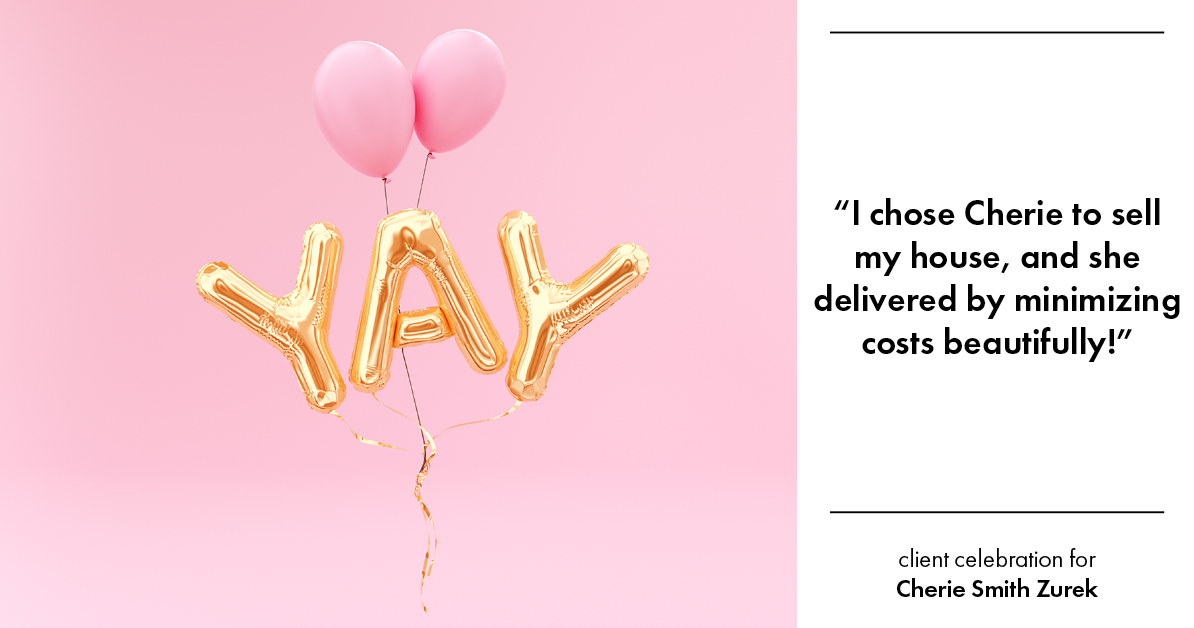 Testimonial for real estate agent Cherie Smith Zurek with RE/MAX in Lake Zurich, IL: "I chose Cherie to sell my house, and she delivered by minimizing costs beautifully!"