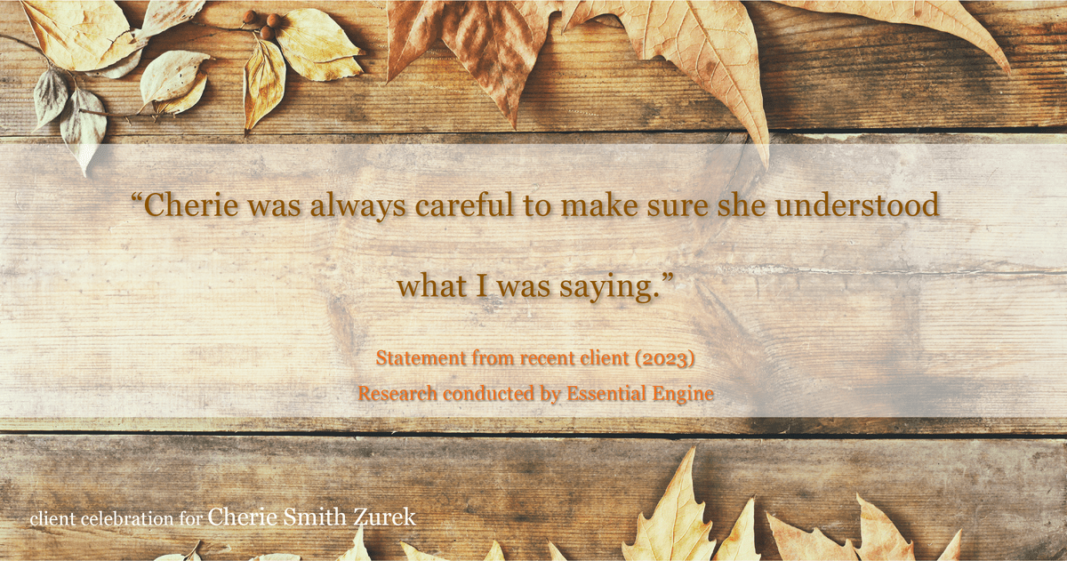 Testimonial for real estate agent Cherie Smith Zurek with RE/MAX in Lake Zurich, IL: "Cherie was always careful to make sure she understood what I was saying."