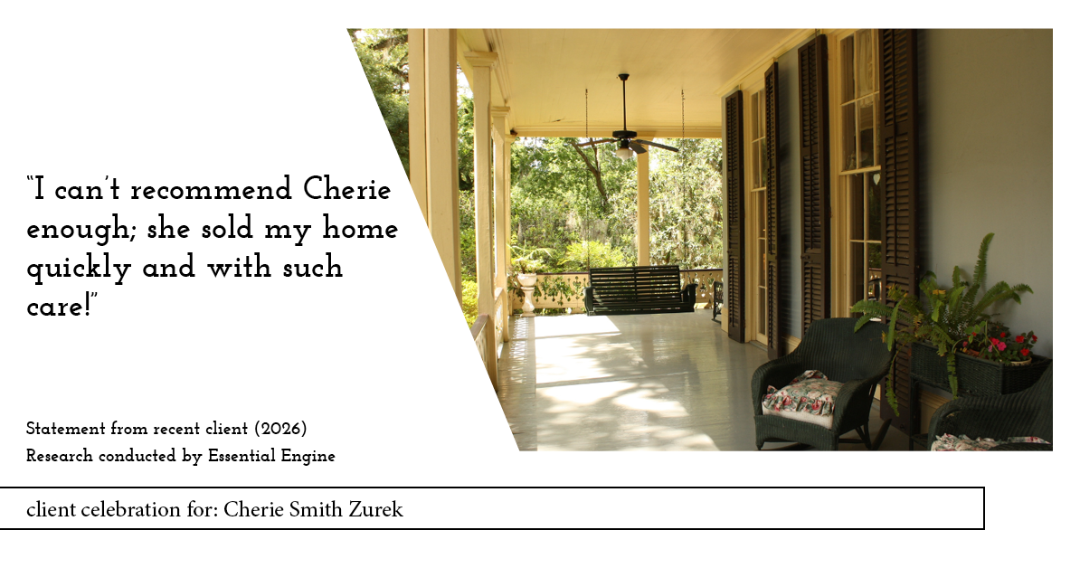 Testimonial for real estate agent Cherie Smith Zurek with RE/MAX in Lake Zurich, IL: "I can't recommend Cherie enough; she sold my home quickly and with such care!"