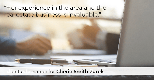 Testimonial for real estate agent Cherie Smith Zurek with RE/MAX in Lake Zurich, IL: "Her experience in the area and the real estate business is invaluable."
