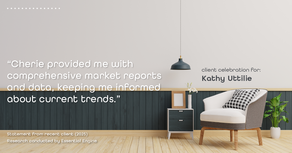Testimonial for real estate agent Cherie Smith Zurek with RE/MAX in Lake Zurich, IL: "Cherie provided me with comprehensive market reports and data, keeping me informed about current trends."