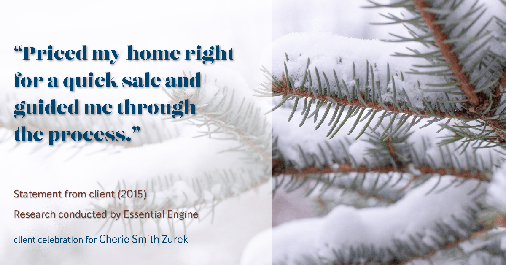 Testimonial for real estate agent Cherie Smith Zurek with RE/MAX in Lake Zurich, IL: "Priced my home right for a quick sale and guided me through the process."