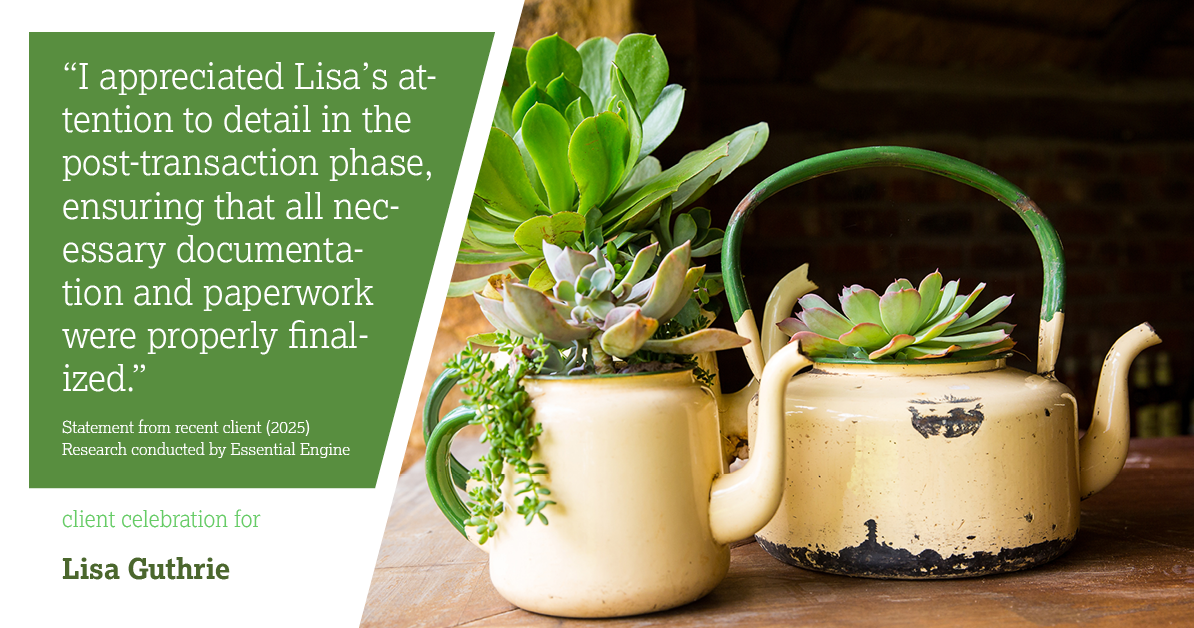 Testimonial for real estate agent Lisa Guthrie with Keller Williams Preferred Realty in , : "I appreciated Lisa's attention to detail in the post-transaction phase, ensuring that all necessary documentation and paperwork were properly finalized."