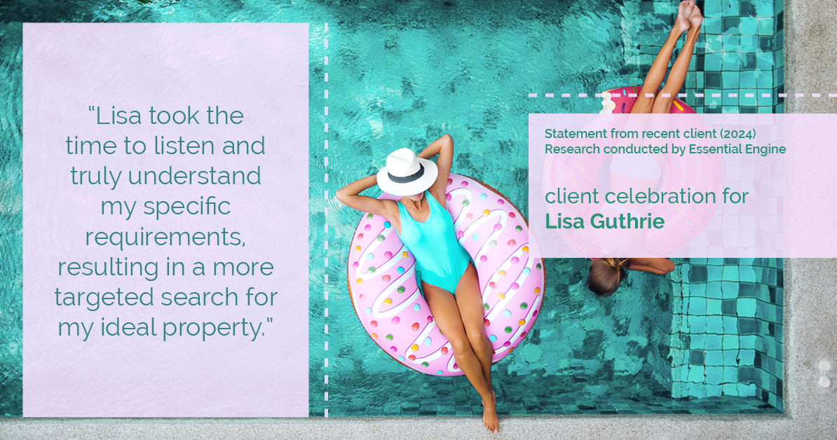 Testimonial for real estate agent Lisa Guthrie with Keller Williams Preferred Realty in , : "Lisa took the time to listen and truly understand my specific requirements, resulting in a more targeted search for my ideal property."