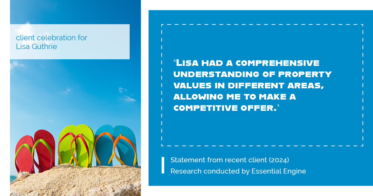 Testimonial for real estate agent Lisa Guthrie with Keller Williams Preferred Realty in , : "Lisa had a comprehensive understanding of property values in different areas, allowing me to make a competitive offer."