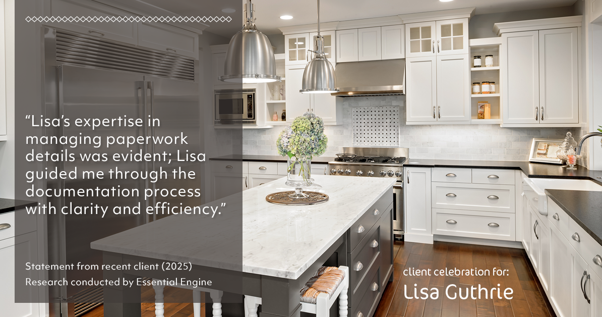 Testimonial for real estate agent Lisa Guthrie with Keller Williams Preferred Realty in , : "Lisa's expertise in managing paperwork details was evident; Lisa guided me through the documentation process with clarity and efficiency."