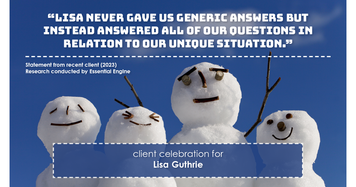 Testimonial for real estate agent Lisa Guthrie with Keller Williams Preferred Realty in , : "Lisa never gave us generic answers but instead answered all of our questions in relation to our unique situation."