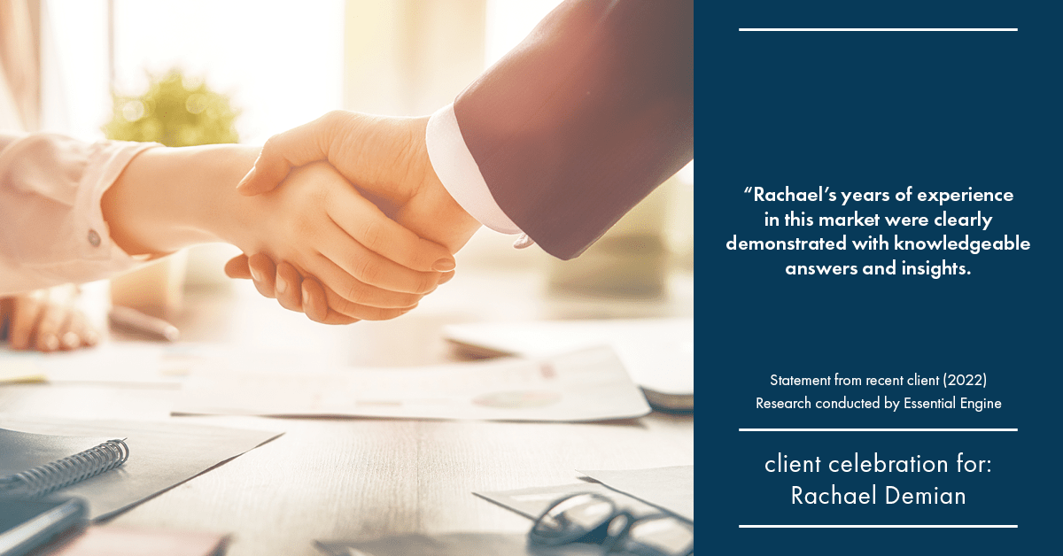 Testimonial for real estate agent Rachael Demian with Signature Realty in Westminster, CO: "Rachael's years of experience in this market were clearly demonstrated with knowledgeable answers and insights.