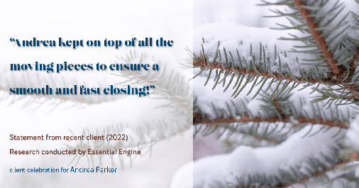 Testimonial for real estate agent Andrea Parker in Austin, TX: "Andrea kept on top of all the moving pieces to ensure a smooth and fast closing!"