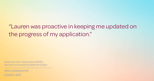 Testimonial for mortgage professional Lauren Juhl with Excel Mortgage Brokers in Fort Collins, CO: "Lauren was proactive in keeping me updated on the progress of my application."