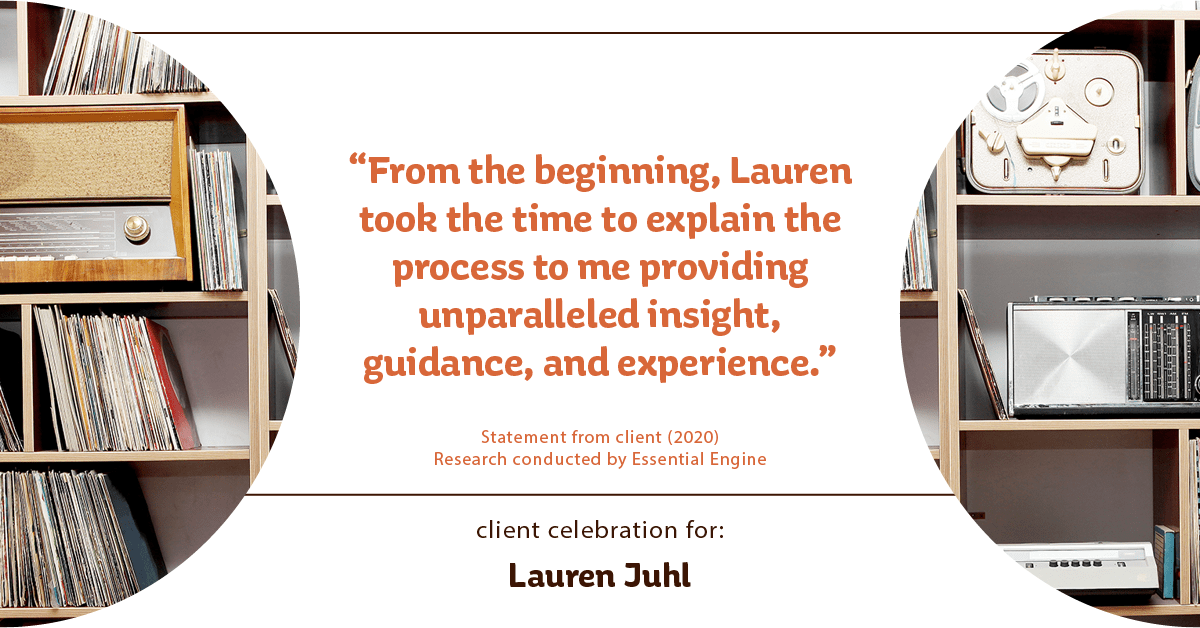 Testimonial for mortgage professional Lauren Juhl with Excel Mortgage Brokers in Fort Collins, CO: "From the beginning, Lauren took the time to explain the process to me providing unparalleled insight, guidance, and experience."