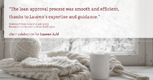 Testimonial for mortgage professional Lauren Juhl with Excel Mortgage Brokers in Fort Collins, CO: "The loan approval process was smooth and efficient, thanks to Lauren's expertise and guidance."
