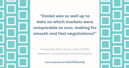 Testimonial for real estate agent Daniel Kennedy with Coldwell Banker Bain Seattle Lake Union in Seattle, WA: "Daniel was so well up to date on which markets were comparable to ours, making for smooth and fast negotiations!"