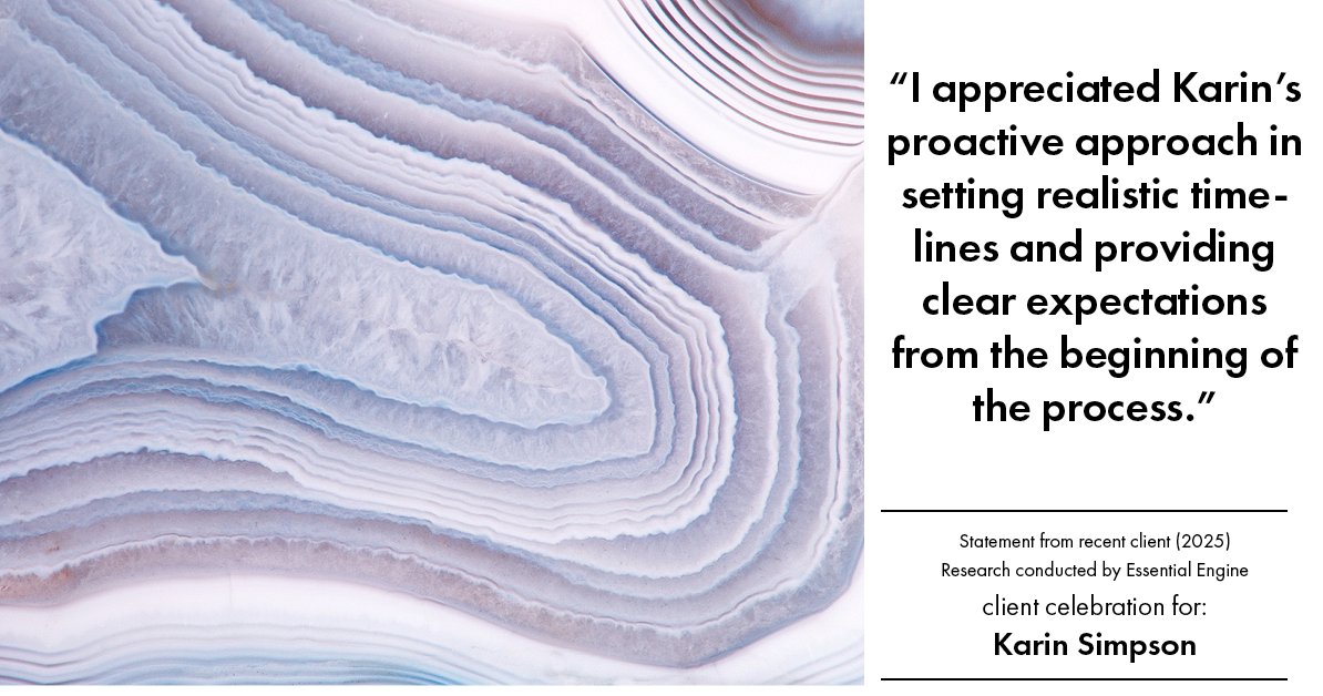Testimonial for real estate agent Karin Simpson with Simpson Group Real Estate in , : "I appreciated Karin's proactive approach in setting realistic timelines and providing clear expectations from the beginning of the process."