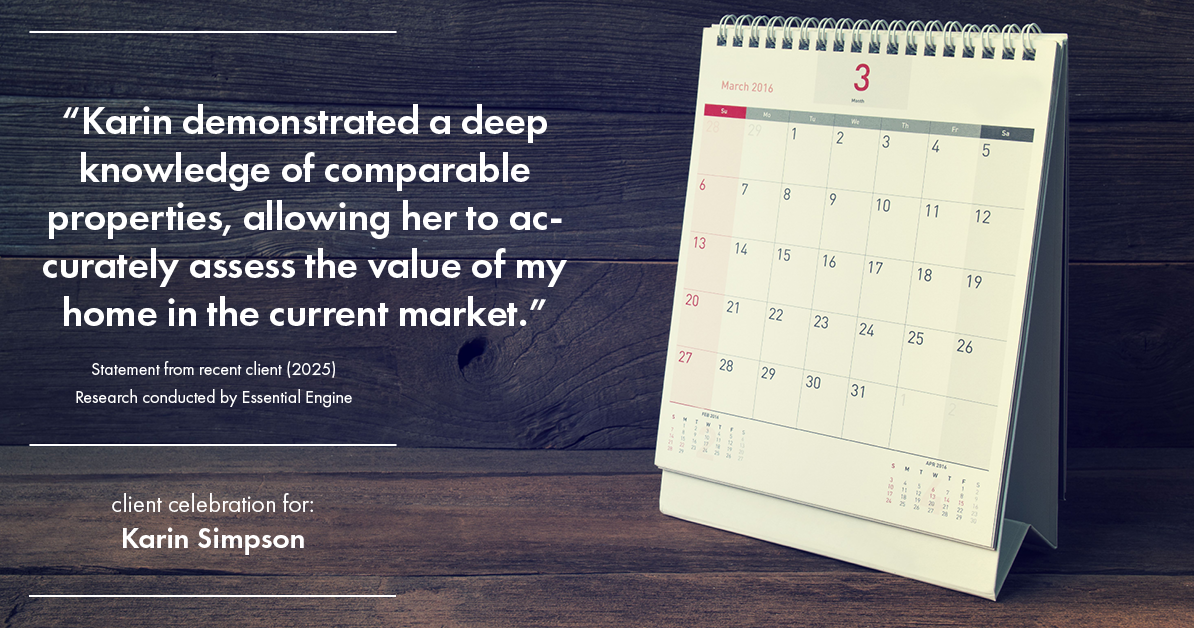 Testimonial for real estate agent Karin Simpson with Simpson Group Real Estate in , : "Karin demonstrated a deep knowledge of comparable properties, allowing her to accurately assess the value of my home in the current market."